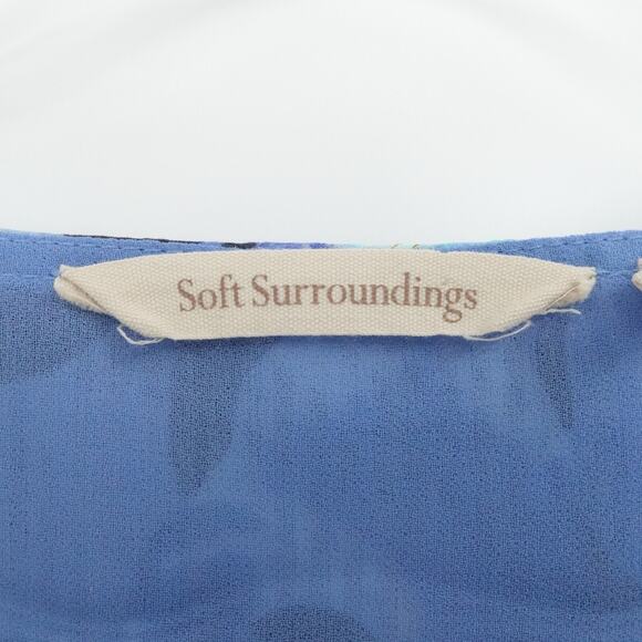 Soft‎ Surroundings Shirt Womens Large Blue Floral Ruffle Corpcore Chiffon V Neck - Picture 3 of 13